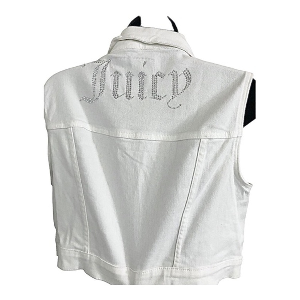 Juicy Couture white denim crystal studded monogram sleeveless crop vest size L